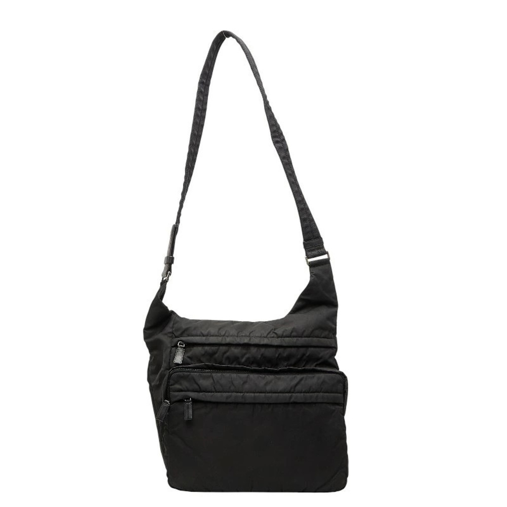Prada Triangle Plate Shoulder Bag Black Leather